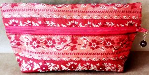 Made in USA handmade cosmetic case clutch limited edition – Red Floral Flamenco Brocade – front view
