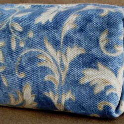 Made in USA handmade cosmetic case clutch limited edition – Blue Water Scroll Cube – front view