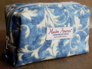 Made in USA handmade cosmetic case clutch limited edition – Blue Water Scroll Cube – back view