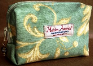 Made in USA handmade cosmetic case clutch limited edition – Vanilla Mint Scroll Cube – back view