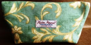 Made in USA handmade cosmetic case clutch limited edition – Mint Vanilla Scroll – back view