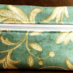 Made in USA handmade cosmetic case clutch limited edition – Mint Vanilla Scroll – front view