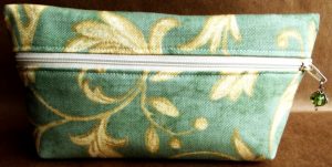 Made in USA handmade cosmetic case clutch limited edition – Mint Vanilla Scroll – front view