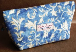 Made in USA handmade cosmetic case clutch limited edition – Beautiful Blue Scroll – back view