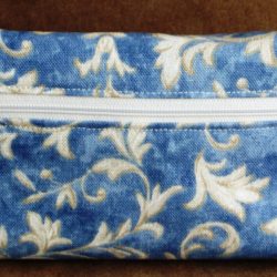 Made in USA handmade cosmetic case clutch limited edition – Beautiful Blue Scroll – front view