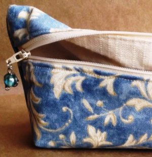 Made in USA handmade cosmetic case clutch limited edition – Beautiful Blue Scroll – inside view